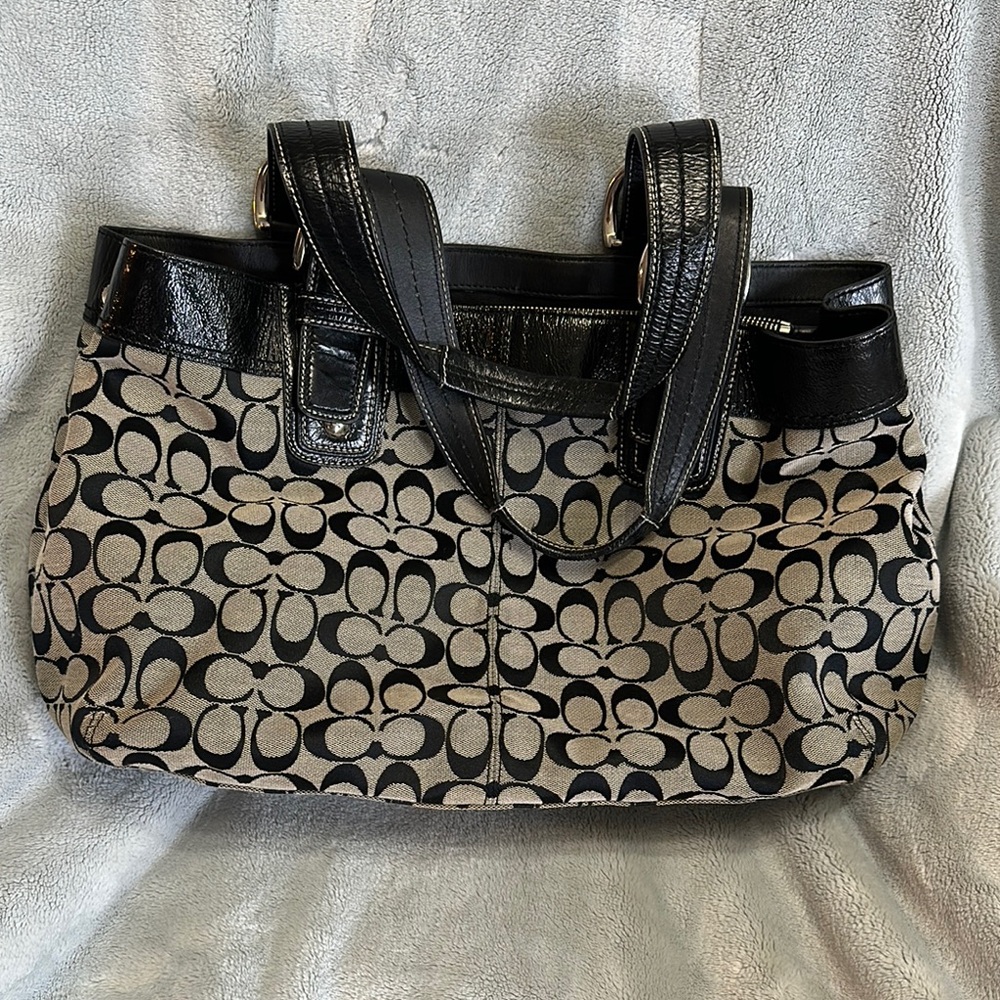 Coach Black and Tan Shoulder Bag with Signature Design